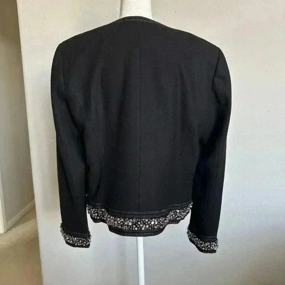 PETER NYGARD Beaded Jacket Size 16 Black With Purple Pearls And Grey White Stone - Picture 4 of 6